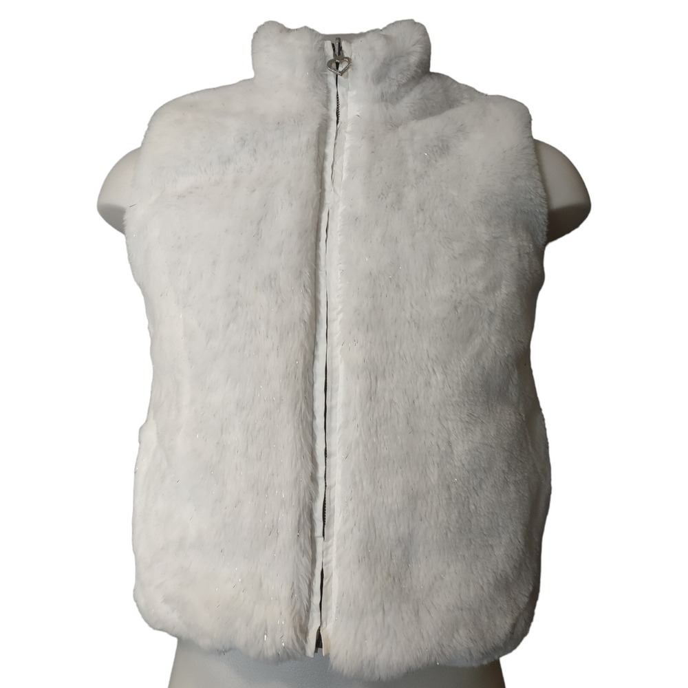The Childrens Place Girls Vest Size XL 14 White\Faux Fur Reversible Vest Pockets